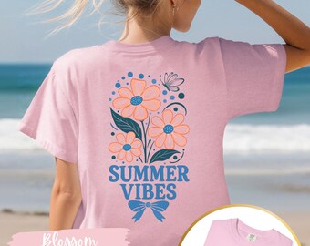 Summer Vibes Comfort Colors T-Shirt: Retro Floral Graphic Tee