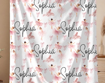 Personalized Ballerina Blanket: Velveteen Plush Throw, Custom Name