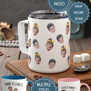 Custom Face Travel Mug: Personalized Photo Pattern Insulated Mug