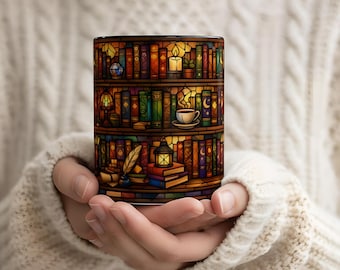Tasse à café pour amoureux des livres, conception d'étagère en verre teinté