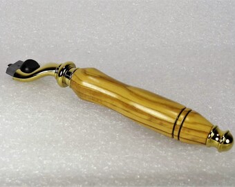 Gorgeous Olivewood Mach 3 razor handle with gold titanium trim - Handmade -
