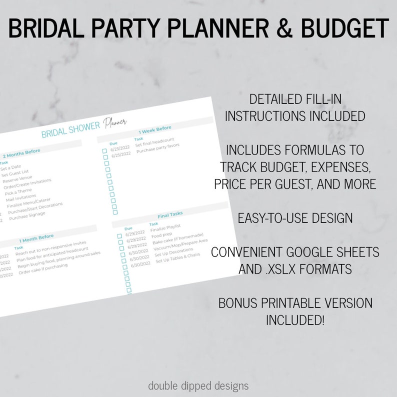 Bridal Shower Planner & Budget Spreadsheet Printable Bridal Shower Template Google Sheets