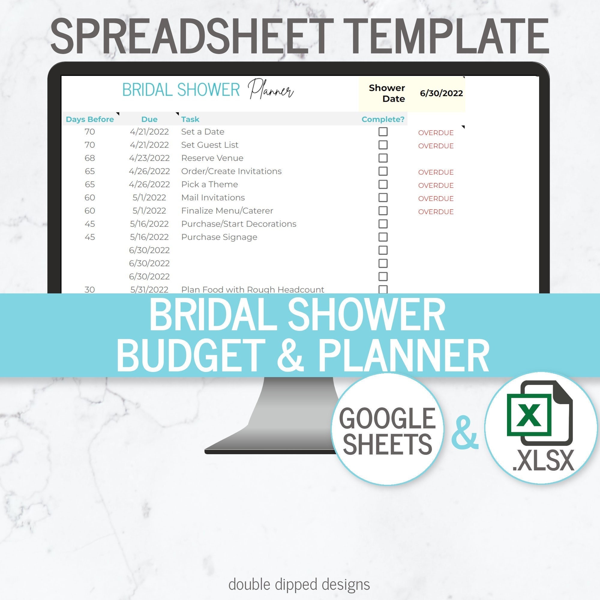 Bridal Shower Planner &amp; Budget Spreadsheet Printable Bridal Shower ...