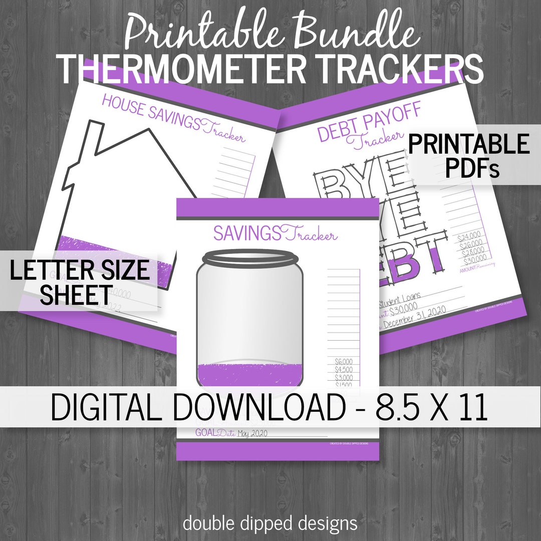 Debt Savings Thermometer Bundle Printable Financial Trackers Money Goal ...