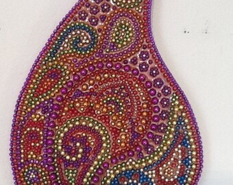 Wall Art, Paisley, Bead Art, Mardi Gras, Mardi Gras Bead Art, Boudoir, Recycled Art, Reclaimed Art, Boho