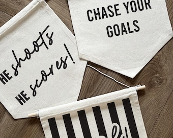 Football kids room wall hangings, Boys Bedroom and Playroom Decor Sign, Printed Slogan Natural Cotton Canvas Banner
