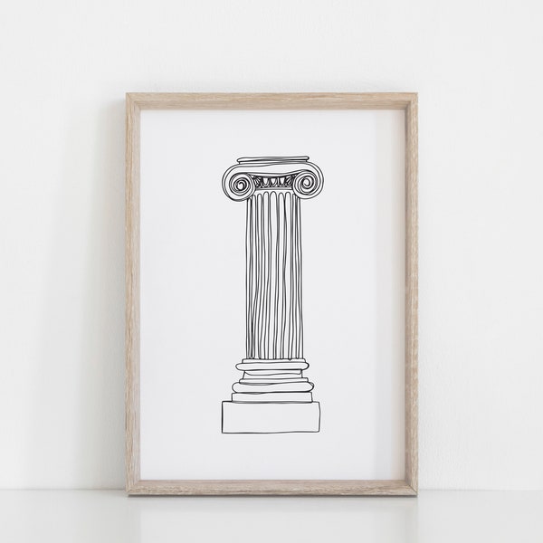 Ancient Greek Ionic Column Print Download, Printable Architecture Line Drawing, Roman Illustration, Instant Digital Download Artwork