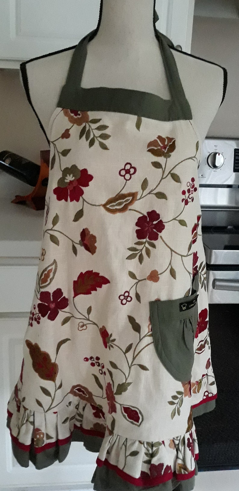 Floral Embroidery Apron Linen Apron Floral Apron Etsy