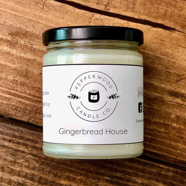 Gingerbread House Handmade Soy Wax Candle | Sweet Cookies Ginger Cinnamon Vanilla Gingerbread Christmas | Pepperwood Candle Co