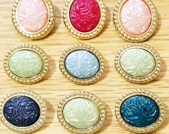 Vintage Embossed Flower Cameo buttons-Assorted small oval shape plastic shank buttons