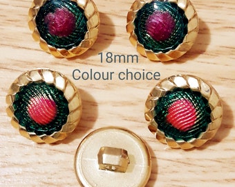 Set of 5 DARK EMERALD glowing enamel and gold colours swirl rim knitting craft sewing buttons