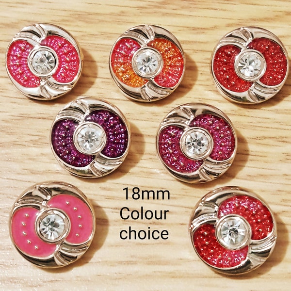 7 Glowing enamel red/pink buttons-COLOUR CHOICE 18 mm Silver fancy rim handcrafted blouse, dress, jacket buttons