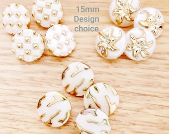 Set of 7 Small Vintage 15 mm buttons-DESIGN CHOICE Pearly White & Gold color basket weave buttons-Quality Gold flower buttons