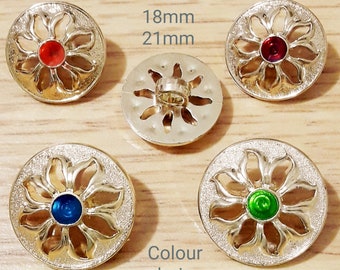 Shiny enamel hand painted flower buttons-18mm 21 mm COLOUR CHOICE Bright Gold with colourful center flower buttons