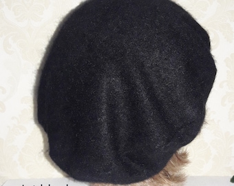 Handmade Black 100% cashmere beret-6 EXTRAORDINARY COLOURS Sumptuously soft felted cashmere beret