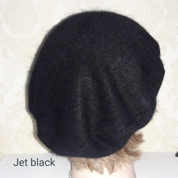 Handmade Black 100% cashmere beret-6 EXTRAORDINARY COLOURS Sumptuously soft felted cashmere beret