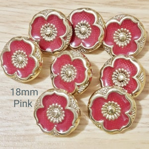 Vintage Iridescent Pink Flower buttons-COLOUR/SIZE CHOICE 15 mm-18 mm Gold and Coral enamel craft sewing buttons image 7