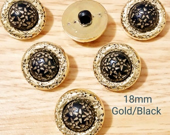 Set of 6 GOLD & BLACK STAR buttons-18 mm Very Pretty Textured plastic sewing knitting shank buttons