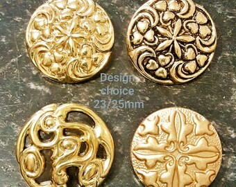 Vintage GOLD color buttons-23/25 mm DESIGN CHOICE Abstract, Bright Gold, Blackened Gold, Fleur De Lis Craft Sewing buttons