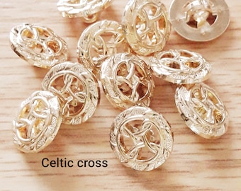 10 Gold Cross 15 mm buttons, DESIGN CHOICE plastic fashion sewing craft knitting buttons