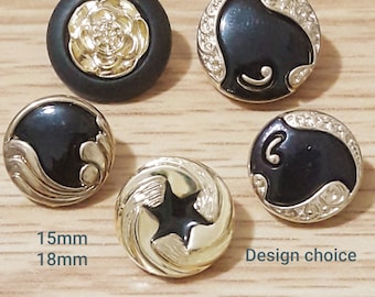 Boutons ornés vintage dorés/noirs - CHOIX DU DESIGN 15 mm, 18 mm or et noir boutons à coudre fantaisie