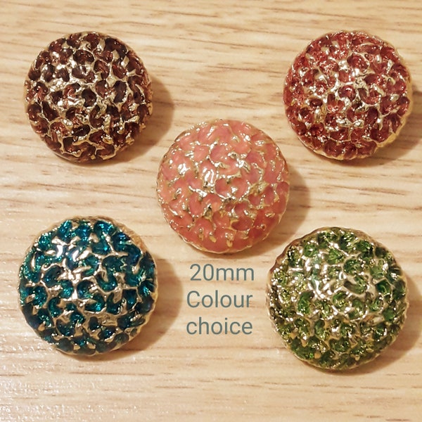 Rare Dahlia Flower 20 mm buttons-5 COLOURS CHOICE Flower Look GOLD Color Hand Enameled craft sewing buttons