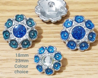 Vintage Metal Flower buttons-COLOR CHOICE 18 mm-23 mm Silver and blue color flower shape shank buttons