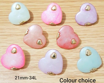 Set of 7 - 8 Vintage Cute Heart Shape buttons-9 COLOURS CHOICE 21 mm Lovely romantic plastic shank buttons