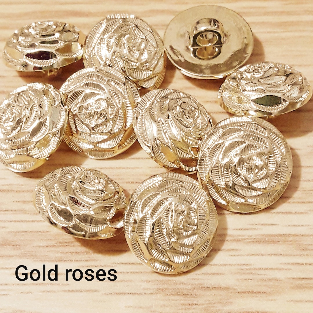 10 Gold Embossed Flower Buttons, DESIGN CHOICE 18 Mm Plastic Fashion ...