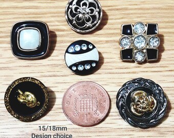 Black Gold ornate buttons-DESIGN CHOICE 15/18/21 mm Black/Gold or Black/silver color craft sewing knitting buttons