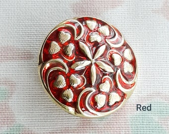 Vintage Red Glowing Enamel buttons-7 COLOURS CHOICE 25 mm GOLD with Red Colors Handcrafted buttons