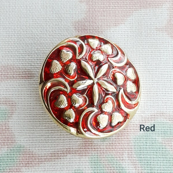 Vintage Red Glowing Enamel buttons-7 COLOURS CHOICE 25 mm GOLD with Red Colors Handcrafted buttons