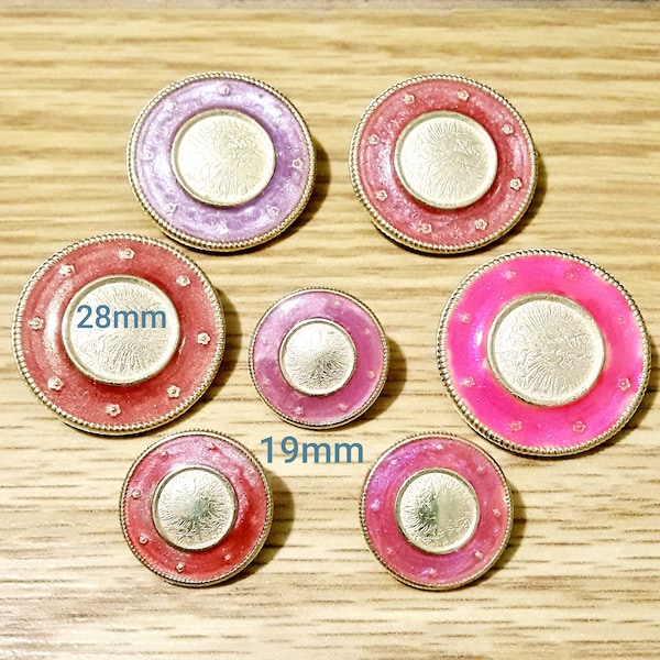 Gold Pink Pea Coat Buttons-7 COLOURS CHOICE Beautiful 19/28 mm Metal GOLD color with Pearly Red, Coral, Pink, Heather enamel buttons