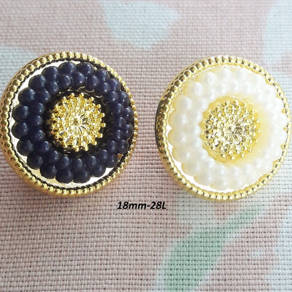 Vintage Rosette design buttons-2 COLOURS CHOICE 18 mm Dark Purple or White & GOLD fancy rim shank buttons