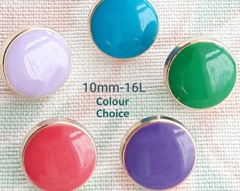 Set of 12 Tiny blouse 10 mm buttons-COLOUR CHOICE Quality enamel metal buttons-Pretty thin gold rim shank buttons