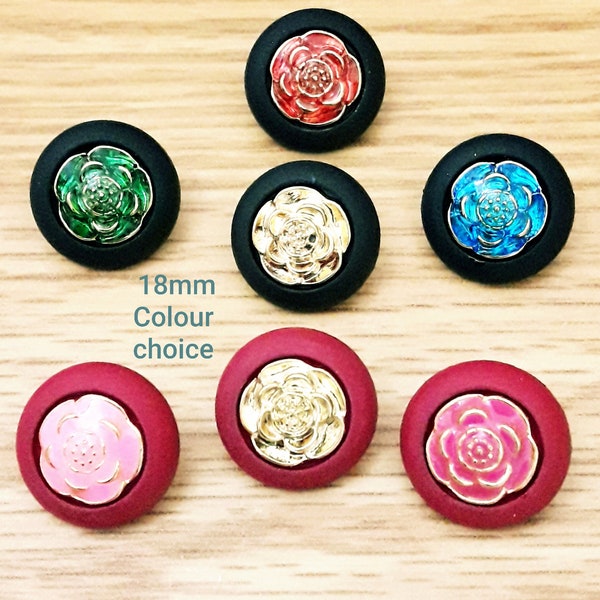 Vintage glowing enamel buttons-7 COLOURS CHOICE 18 mm Red or Black color rim plastic buttons with Blue Red Green Pink Enamel