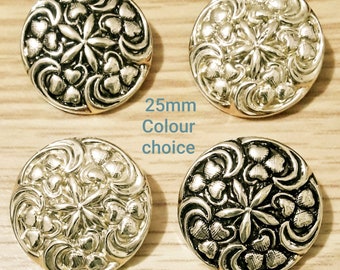 25 mm Vintage GOLD buttons-COLOUR CHOICE embossed hearts and star in center-Metal coated shank buttons