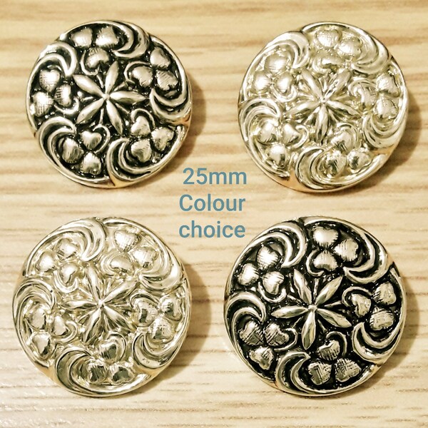 25 mm Vintage GOLD buttons-COLOUR CHOICE embossed hearts and star in center-Metal coated shank buttons