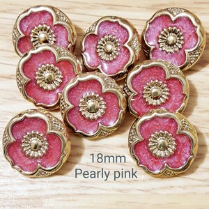 Vintage Iridescent Pink Flower buttons-COLOUR/SIZE CHOICE 15 mm-18 mm Gold and Coral enamel craft sewing buttons image 6