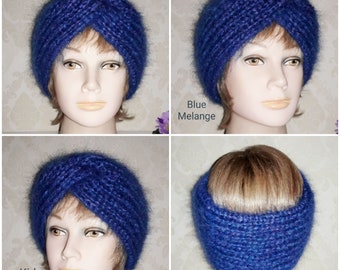 Hand Knitted Mohair 5" wide Turban-9 COLOURS CHOICE Handmade Fluffy Warm Headband