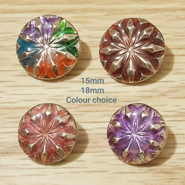 Glowing Enamel Flower Buttons-4 COLOUR CHOICE 15, 18 mm Handcrafted buttons-Translucent 4 colours enamel buttons