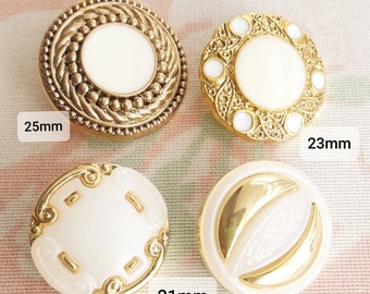Rare Vintage 1980's buttons-Design Choice 21-23-25 mm GOLD & WHITE color ornate plastic buttons