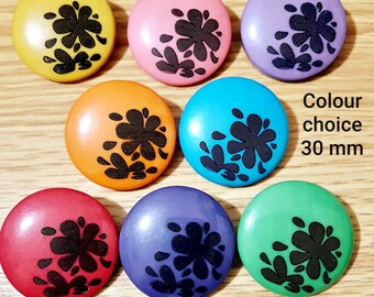 Pack of 5 Large 30 mm Floral buttons-Green, Pink, Blue, Orange Purple Red buttons-Glossy and smooth buttons