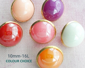 Small Pearly dome buttons, 10 mm Red Pink White Purple buttons, Half ball shape pretty gold rim blouse buttons