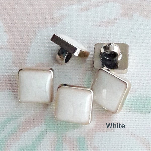 12 Tiny square buttons-10 mm Pearly enamel quality blouse shank buttons-Colour choice