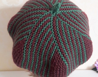 Women's Hand Knitted Striped Berets-9 CHARMING COLOURS CHOICE Pure Merino wool beret-Leaves pattern designs