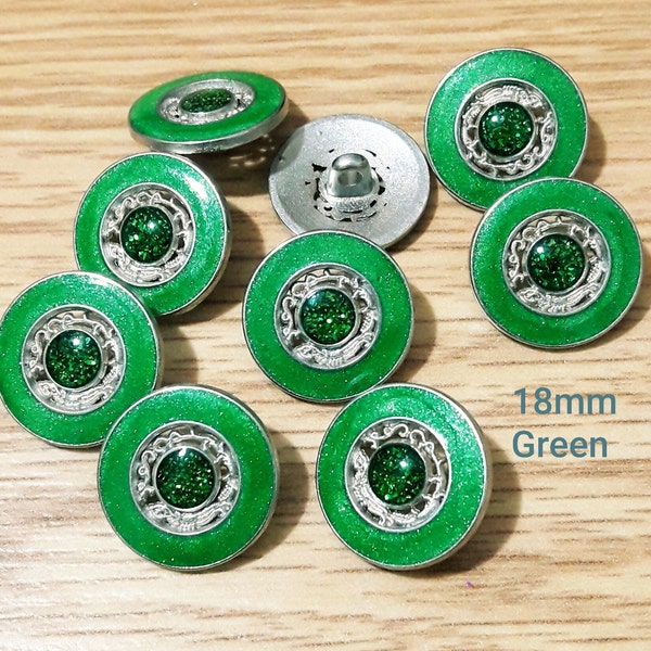 Metal Filigree Blue/Green Buttons-6 COLOURS CHOICE 18/23 mm SILVER color handcrafted shank buttons