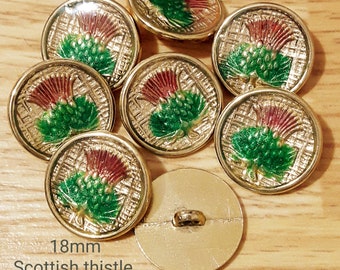 7 Scottish Thistle Flower Metal buttons-19 mm GOLD/GREEN/MAROON Colourful enamel fashion handcrafted buttons