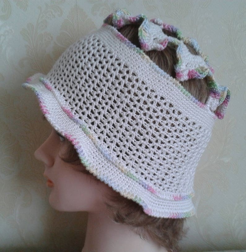 Cloche hat-White cotton crochet hat-Women/'s white cotton sun hat-Summer holiday hat-Crochet cotton summer hat-Summer beach hat