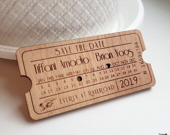 Personnalisé en bois Save the Date Calendrier Aimants cartes vintage Bunting Boho